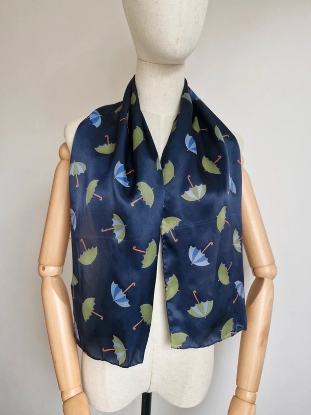 100% Silk European Style Navy Umbrella Motif Scarf